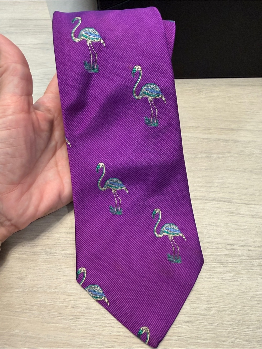 Polo by Ralph Lauren Purple Flamingo Embroidered Men's Tie